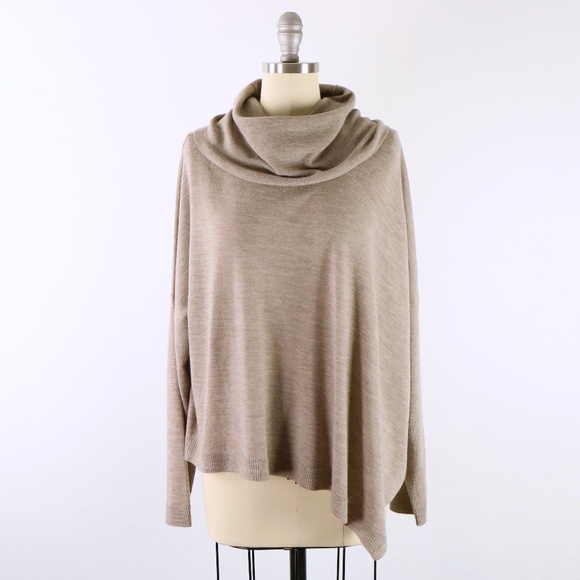 Eileen Fisher Sweaters - Eileen Fisher Merino Wool Beige Asymmetrical Hem Cowl Neck Lagenlook Sweater